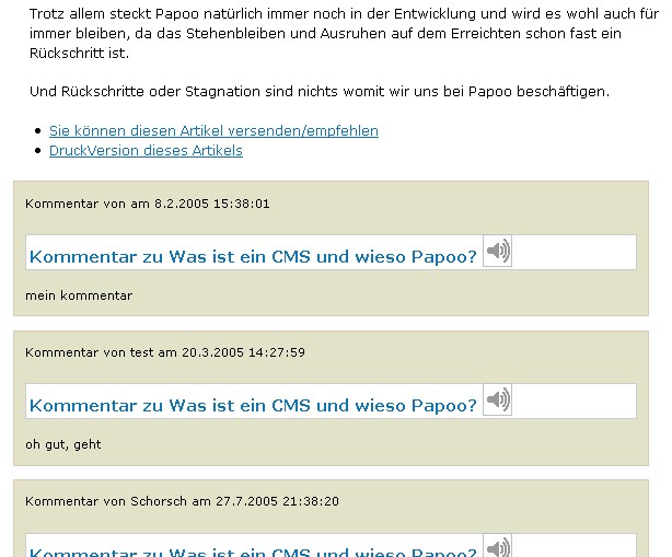 Am Ende des Artikels werden die Kommentare einzeln aufgeführt
